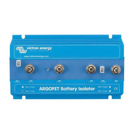 Victron Argofet batteri isolator set forfra med tydelige anslutninger