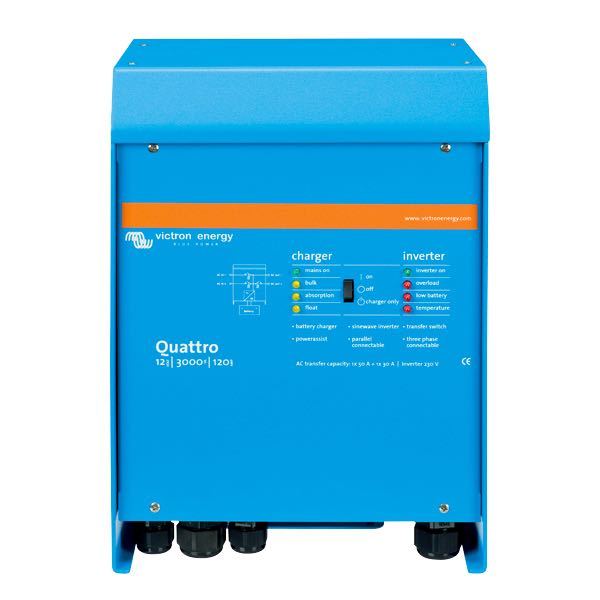 Victron inverter/lader quattro 12v 4500w set fra siden med tilslutninger