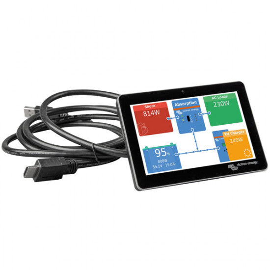 Victron GX Touch 70 display set forfra, klar til installation på båden.
