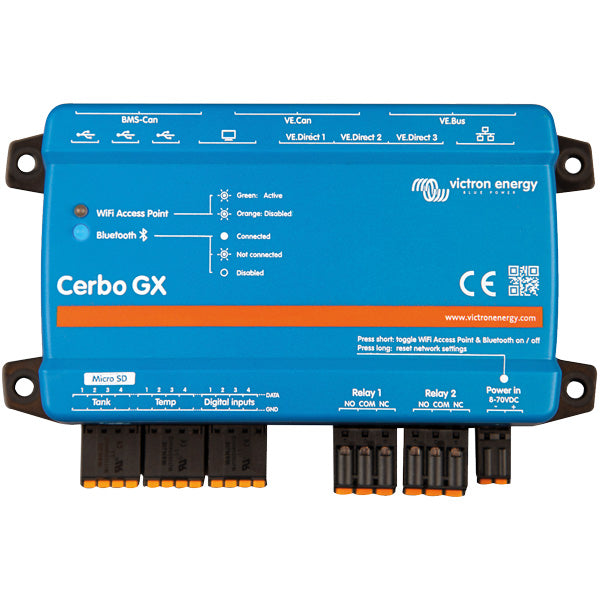 Victron Cerbo GX MK2 kommunikationscenter set forfra med display og kontrolknapper