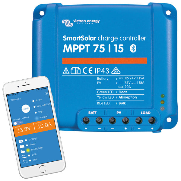 Victron mppt smart 75/10 regulator set forfra med tilslutninger