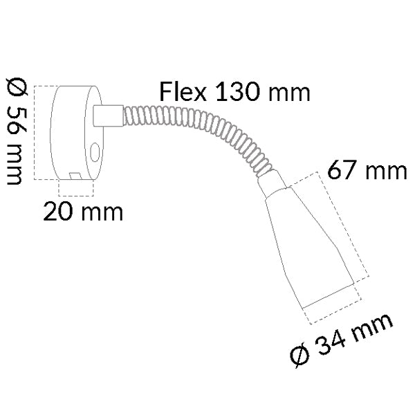 Casolux Mary Flex væglampe set forfra med fleksibel arm