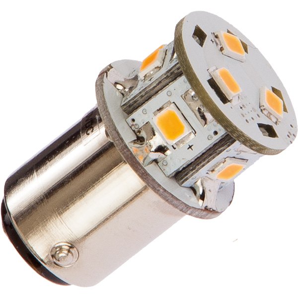 Nautecled BA15D LED pære set fra siden med mål angivet.