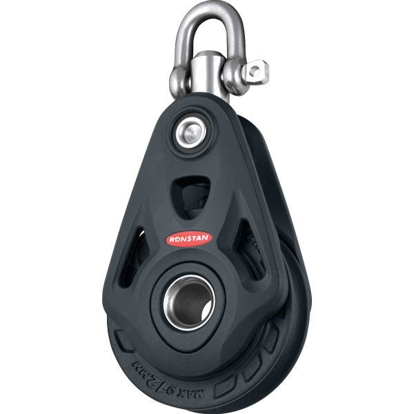 Ronstan enkeltblok med svirvel set fra siden, ideel til sejlads.