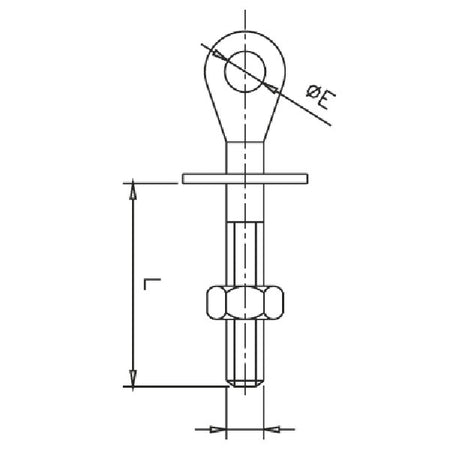1852 øjebolt monteret på båd, tydelig L-110mm længde