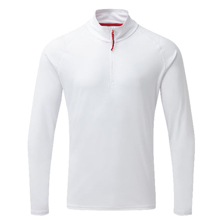 Gill UV langærmet T-shirt i hvid, set forfra med lynlås