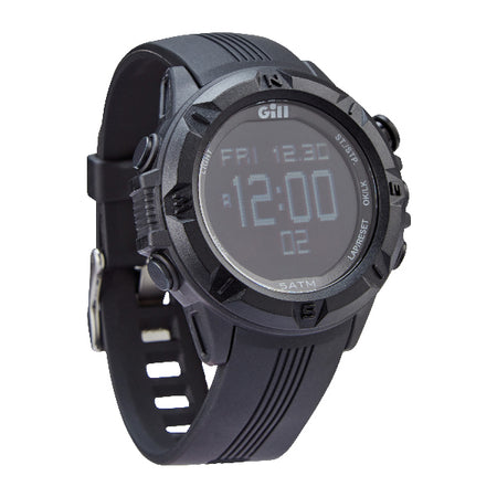 Gill Stealth Racer ur detaljeret close-up med sort rem