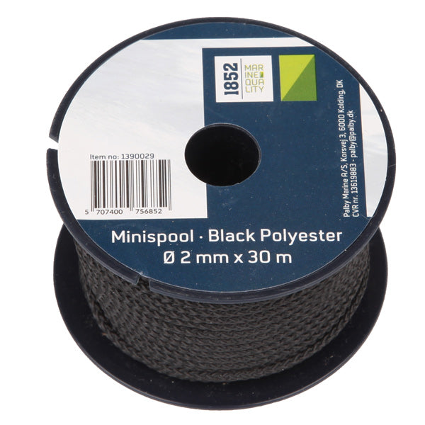 1852 minirulle i sort polyester på rulle, Ø2mm x 30m