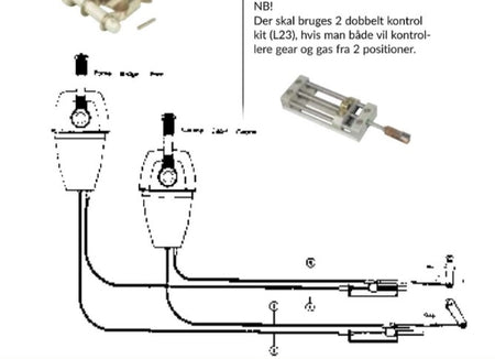 Ultraflex kabelslæde dobb. kontrol adapter L23 monteret i kontrolboks