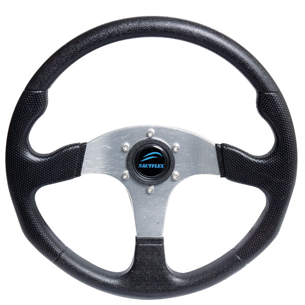 SeaTec sportsrat i sort med ergonomisk design, Ø343mm, vist fra siden.