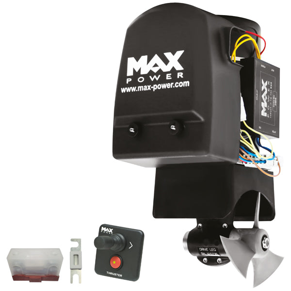 Max Power CT35 12V bovpropel kit set fra siden, klar til montering på båd