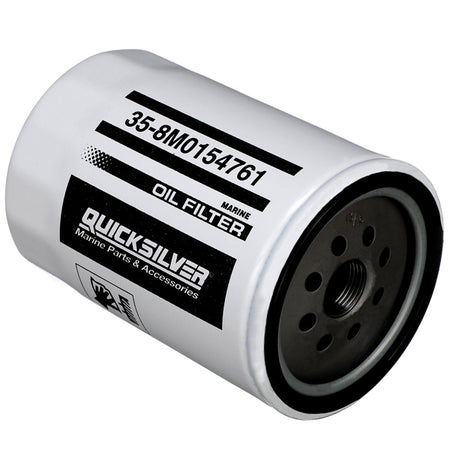 Quicksilver oliefilter til bådmotor med 20-mikron filtrering, set fra siden