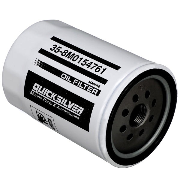 Quicksilver oliefilter til bådmotor med 20-mikron filtrering, set fra siden