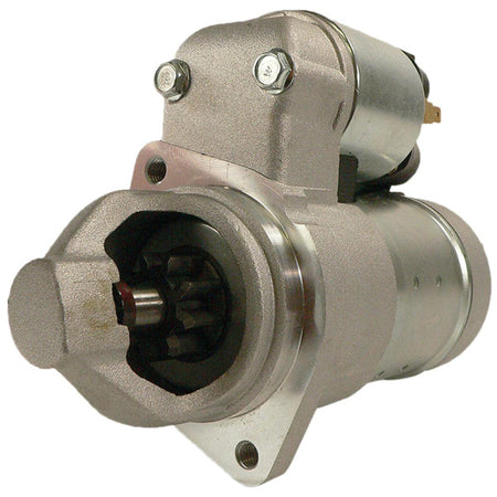 Quicksilver 12-volt starter set fra siden med tilslutningskabler synlige.