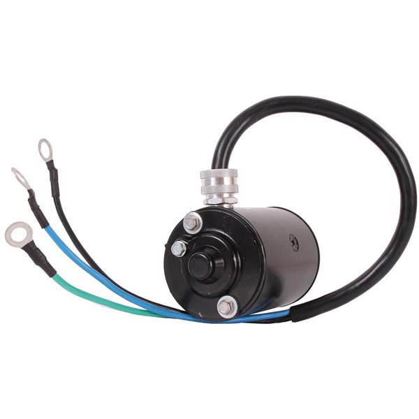 Quicksilver 12-volt trim-/tiltmotor set fra siden med tilslutningsstik