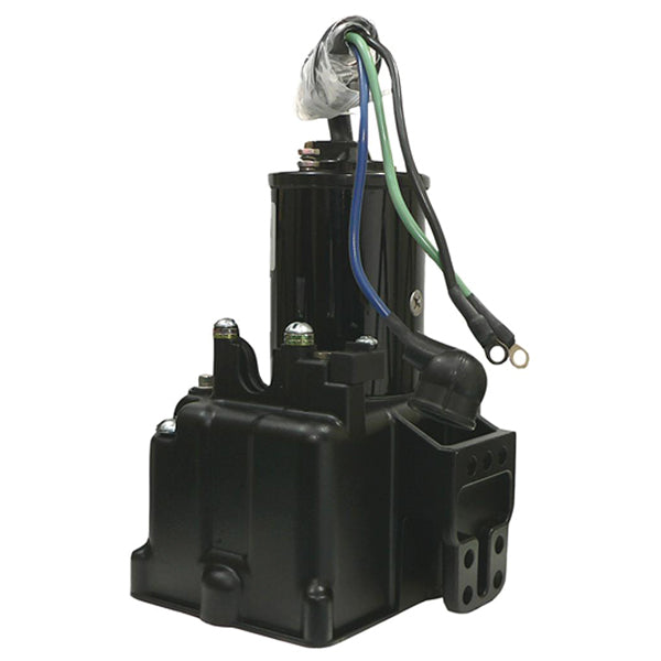 Quicksilver 12-Volt Trim/Tilt Motor set fra siden med ledninger og beslag synligt