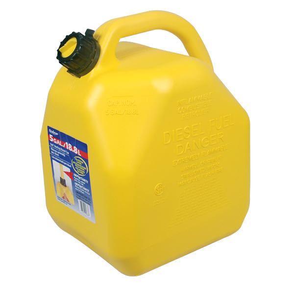 Scepter dieseldunk på hvid baggrund, 20 liter kapacitet, gul farve.