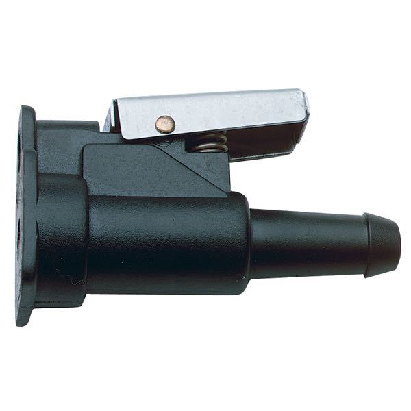 Scepter motor connector til Johnson/Evinrude/Suzuki med høj flowrate, set fra siden.