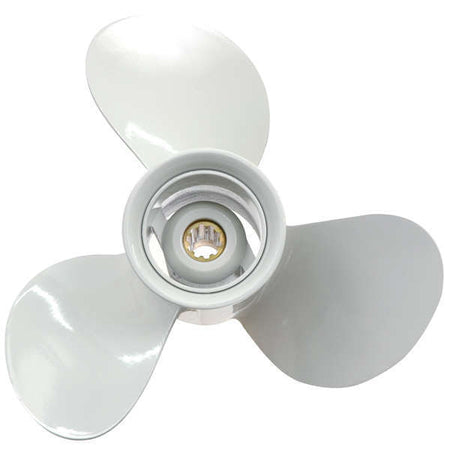 Polastorm Propel 10 1/4" x 13" propeller til Evinrude og Johnson, set fra siden.