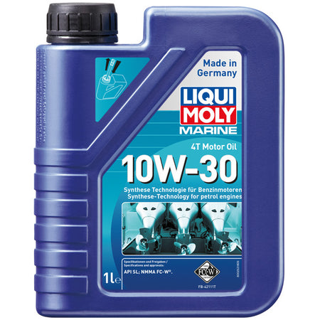 Liqui Moly Marine 4T motorolie i en 5-liters dunk med labels synlige