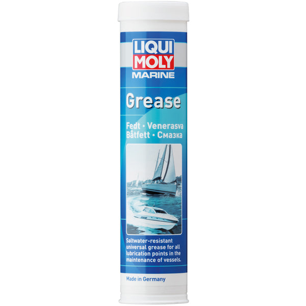 Liqui Moly Marine fedt i 400 gram patron, set forfra med et klart label.