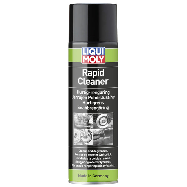 Liqui Moly hurtigrens/bremserens spray stående på en arbejdsbænk