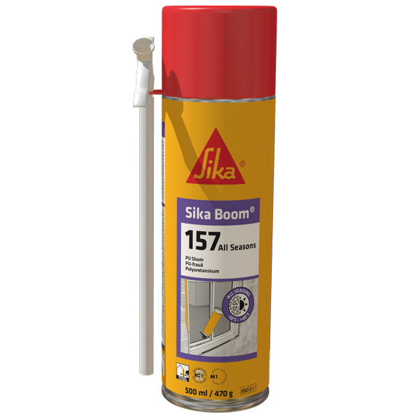 Sika, boom-157 PU-skum 500 ml, præsenteret på en hvid baggrund.