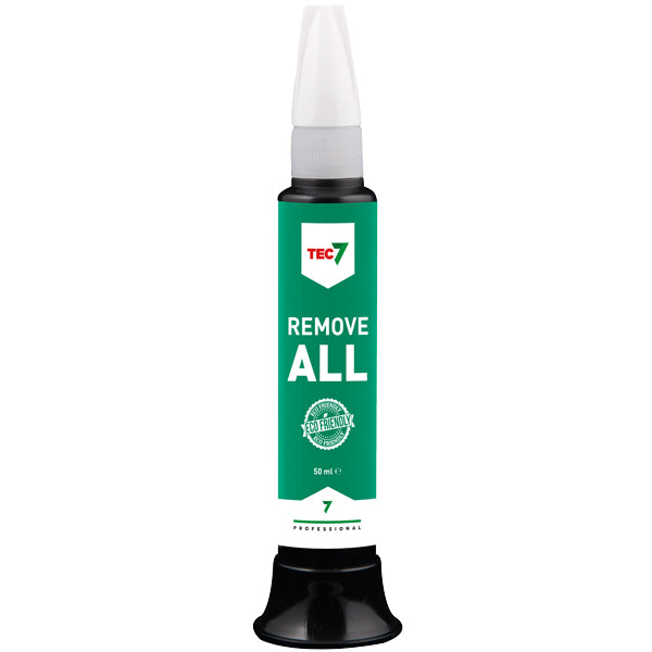 Tec7 Remove All flaske set fra fronten med label synlig.