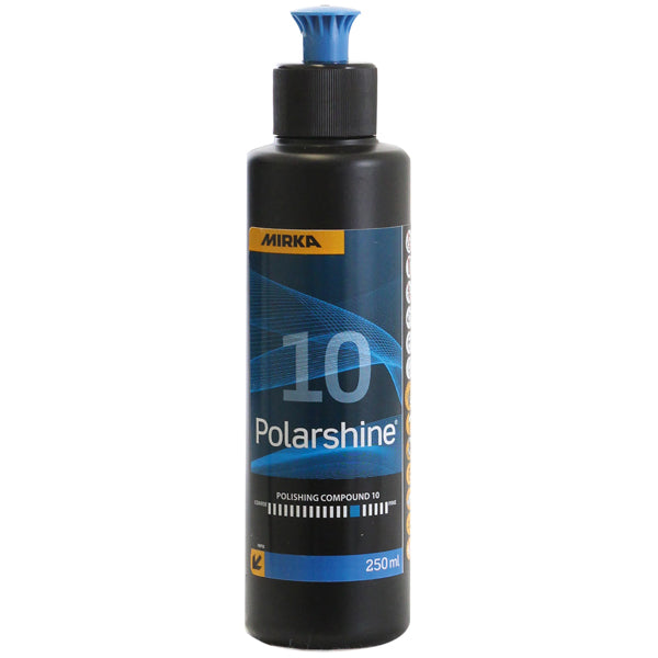 Mirka Polarshine 10 polermiddel i flaske, 250 ml, klart fokus på produktet.
