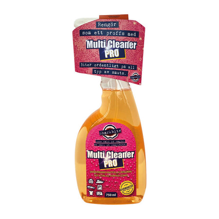Flaske med Sharkbite Multi Cleaner Pro 1L set fra siden i et lyst miljø