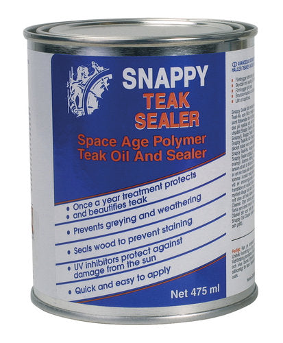 Snappy Teak sealer i 475ml emballage, klar til brug på bådtræ