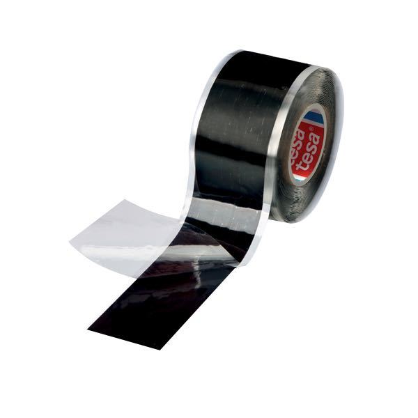 Tesa selvvulkaniserende silikonetape i sort farve 3m x 25mm, pakket på rulle.