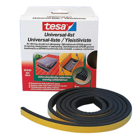 Tesa universalliste i sort med mål 5mx10x5mm, klar til brug