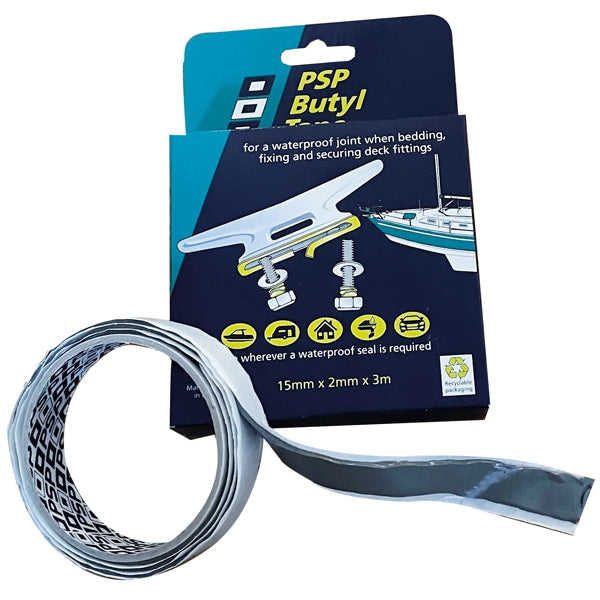 PSP butyl tape grå rullet op på arbejdstabel