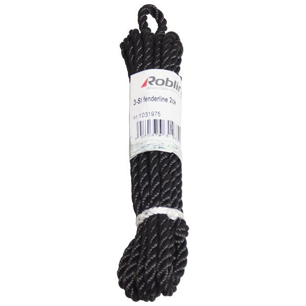 Robline fenderline sort 10mm x 2m, på nærbillede med fokus på flettestrukturen.