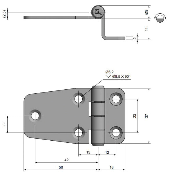 Detalje af Roca hængsel, viser finish og konstruktion