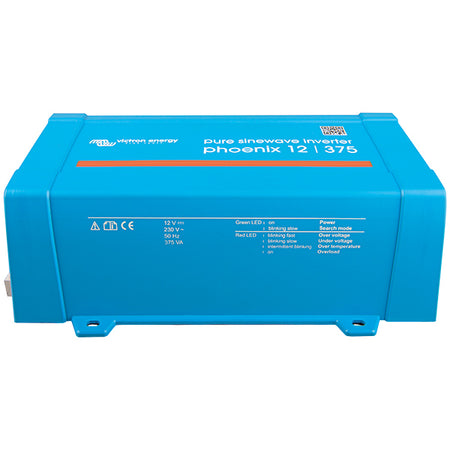 Sidevinkel af Victron inverter, der viser dimensioner og design
