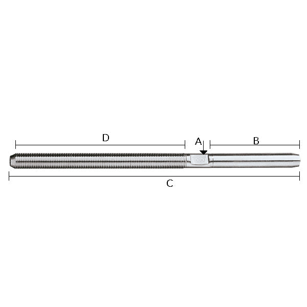 Sidevisning af Ronstan gevind terminal med 5/16" gevind