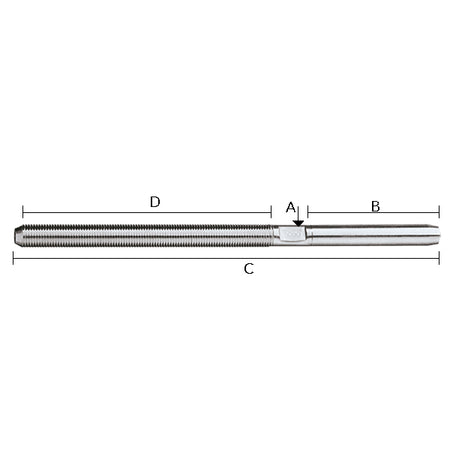 Sidevisning af Ronstan gevind terminal med 5/16" gevind