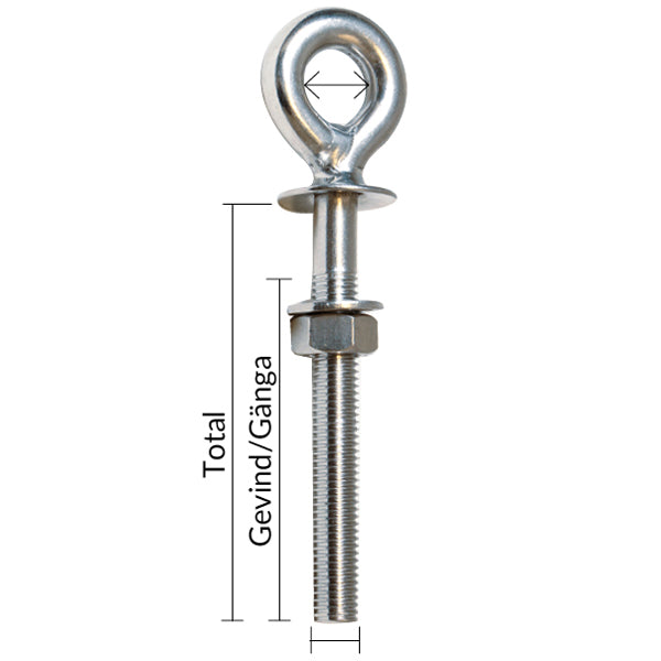 1852 øjebolt stor Ø16mm set frontalt for at vise konstruktionen