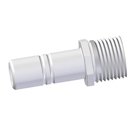 Whale adapter 1/2" han monteret på slange, set forfra
